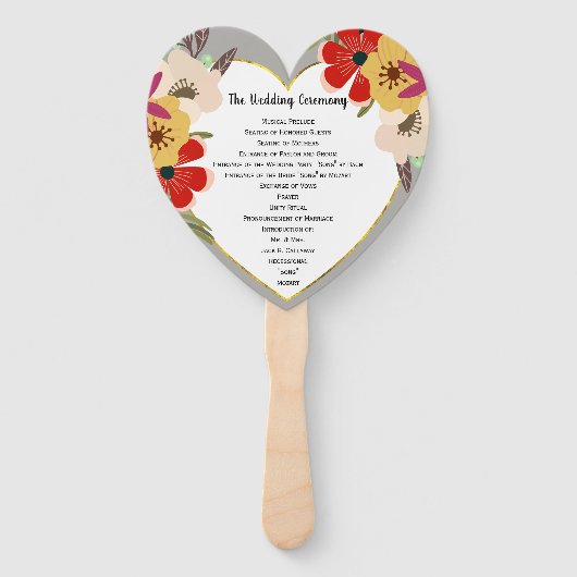 Red Pink Gold Boho Floral Wedding Program Fan Fächer (Vorderseite)
