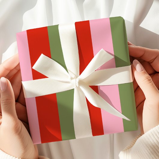 Red Pink Green Stripes Geschenkpapier