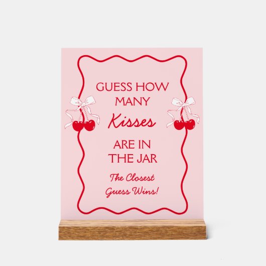 Red Pink Guess Wie viele Kisses Brautparty Game Acrylschild (Vorderseite)