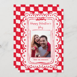 Red Pink Hand Drawn Bow Frame Photo Valentines Day Feiertagskarte