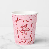 Red Pink Hand Drawn Bow Happy Valentine's Day Pappbecher (Rückseite)