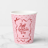 Red Pink Hand Drawn Bow Happy Valentine's Day Pappbecher (Vorderseite)