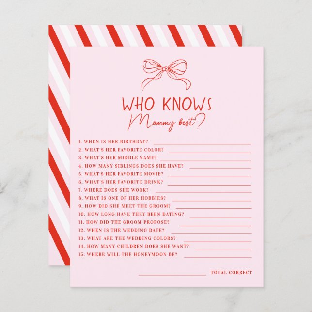 Red Pink Hand Drawn Bow Who Knows Mommy Best Game (Vorne/Hinten)