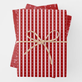 Red Pink Hand Drawn Hearts Bows Valentine’s Day Geschenkpapier Set