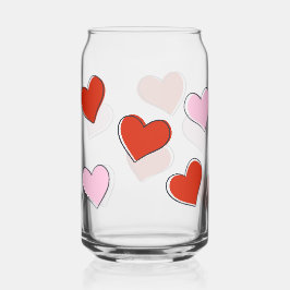 Red & Pink Hand Drawn Hearts Can Glass Dosenglas