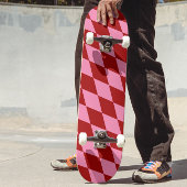 Red Pink Harlequin Checkered Design  Skateboard