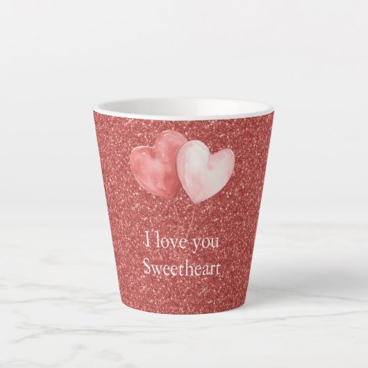 Red Pink Heart Balloons Glitter Sweetheart Milchtasse (Vorderseite)