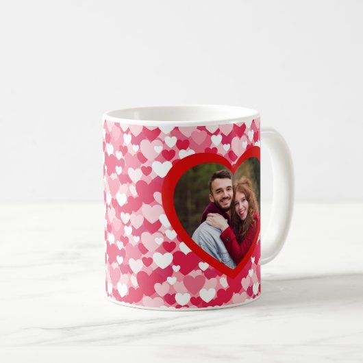 Red & Pink Heart Pattern Two Photo Personalized Kaffeetasse (VorderseiteRechts)