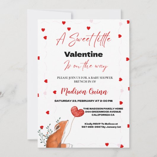 Red Pink Heart Valentine's Day Baby Shower Einladung (Vorderseite)