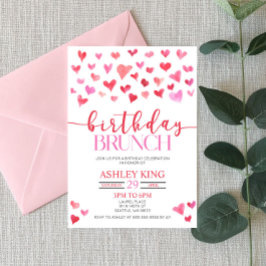 Red Pink Hearts Birthday Brunch Party Einladung