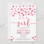 Red Pink Hearts Es ist eine Mädchen-Baby-Dusche Ei Einladung (Vorderseite)