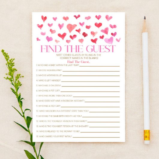 Red Pink Hearts finden das Guest Baby Shower Game Briefpapier