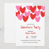 red pink hearts Galentine’s Day invitation, hearts Einladung (Vorne/Hinten)