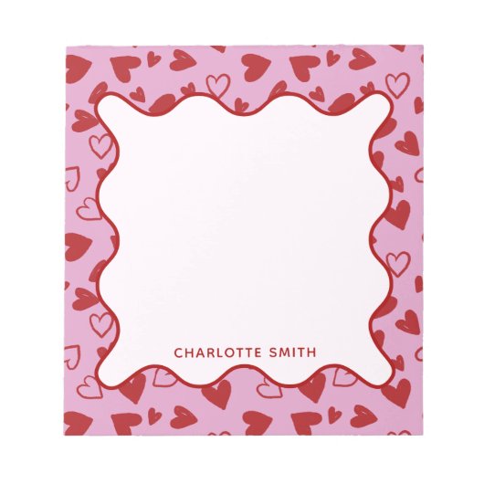 Red Pink Hearts Pattern Valentine Gift Notepad Notizblock (Vorderseite)