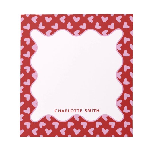 Red Pink Hearts Pattern Valentine Gift Notepad Notizblock (Vorderseite)