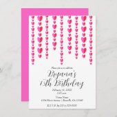 Red Pink Hearts Valentine Geburtstagsparty Einladung (Vorne/Hinten)