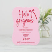 Red Pink Hello Gorgeous bow doodle Galentine’s Einladung (Stehend Vorderseite)