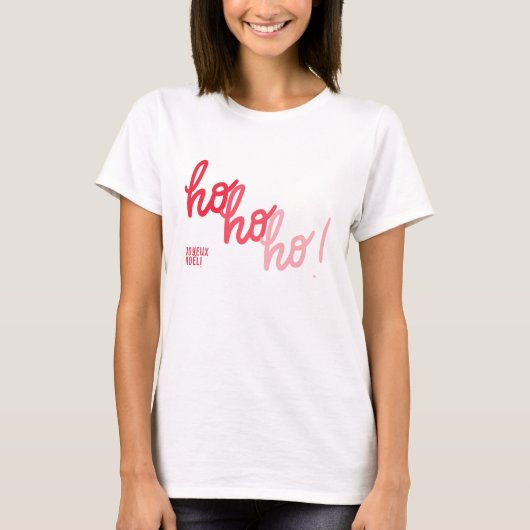 Red Pink Hohoho Joyeux Noel Typography Funny T-Shirt (Vorderseite)