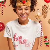 Red Pink Hohoho Joyeux Noel Typography Funny T-Shirt