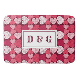 Red & Pink Jigsaw Puzzle Herzmuster Monogramm Badematte