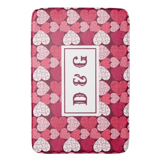 Red & Pink Jigsaw Puzzle Herzmuster Monogramm Badematte (Vorderseite Vertikal)