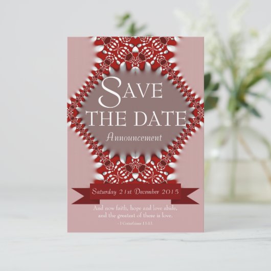 Red Pink Lace Save the Date Hochzeitsankündigung Einladung (Stehend Vorderseite)