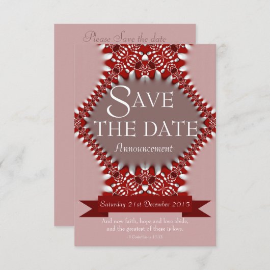 Red Pink Lace Save the Date Hochzeitsankündigung Einladung (Vorne/Hinten)
