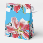 Red Pink Lily Floral Blue Hochzeitstorte Box Geschenkschachtel (Rückseite)