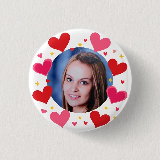 Red Pink Love Hearts Custom Photo Personalized Button (Vorderseite)