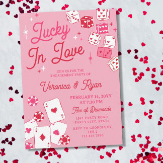 Red Pink Lucky In Love Dice Cards Engagement Party Einladung