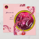 RED PINK MAGIC BERRIES, RUBY GEMSTONE MONOGRAM EINLADUNG (Vorne/Hinten)