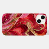 Red & Pink Marble Gold iPhone 14 Case (Rückseite (Horizontal))