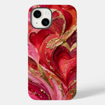 Red & Pink Marble Gold iPhone 14 Case