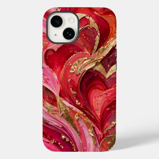 Red & Pink Marble Gold iPhone 14 Case (Rückseite)