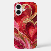 Red & Pink Marble Gold iPhone 16 Case