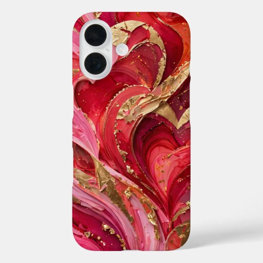 Red & Pink Marble Gold iPhone 16 Case (Rückseite)