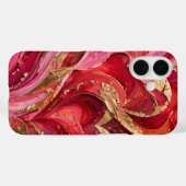 Red & Pink Marble Gold iPhone 16 Case (Rückseite (Horizontal))
