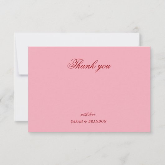 Red pink Minimalist Script Wedding Thank You Dankeskarte (Vorderseite)