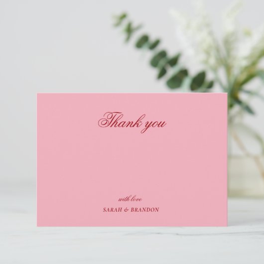 Red pink Minimalist Script Wedding Thank You Dankeskarte (Stehend Vorderseite)