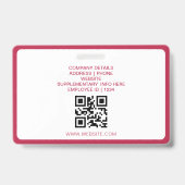 Red Pink Minimalistisch Business QR Mitarbeiter Fo Ausweis (Rückseite)