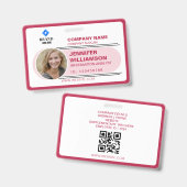 Red Pink Minimalistisch Business QR Mitarbeiter Fo Ausweis (Vorder- & Rückseite)