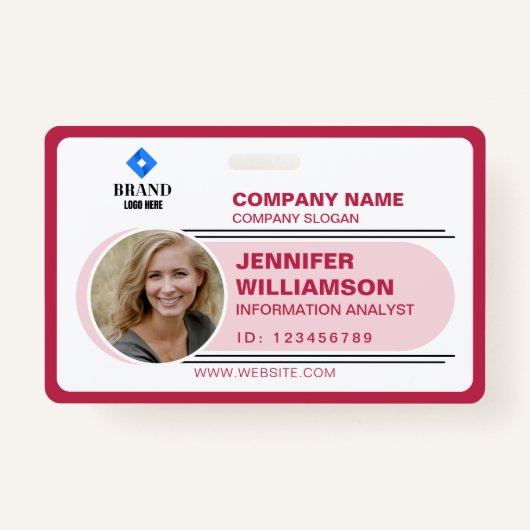 Red Pink Minimalistisch Business QR Mitarbeiter Fo Ausweis (Vorderseite)