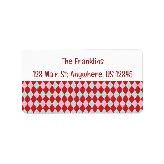 Red Pink & Mint Weihnachtsadresse der Raute Adressaufkleber (Vorne)