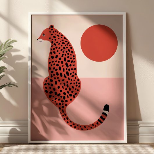 Red& Pink Modern Leopard Illustration Animal Art Poster