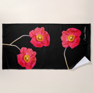 Red Pink Modern Poppies Poppy Blume Black Beach Strandtuch