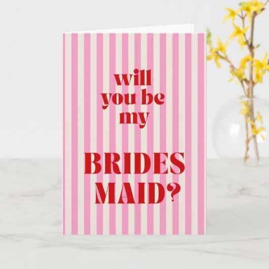 Red + Pink Modern Stripe Bridesmaid Proposal Karte (Gelbe Blume)
