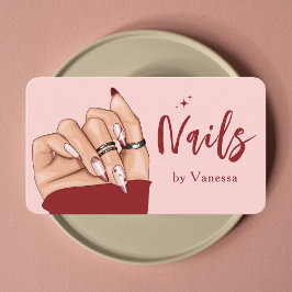 Red Pink Nail Artist Salon Qr Code Business Card Visitenkarte