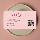 Red Pink Nail Artist Salon Qr Code Business Card Visitenkarte