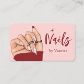 Red Pink Nail Artist Salon Qr Code Business Card Visitenkarte (Vorderseite)