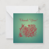 Red Pink Peonies & Green Blätter Vielen Dank Mitteilungskarte (Rückseite)